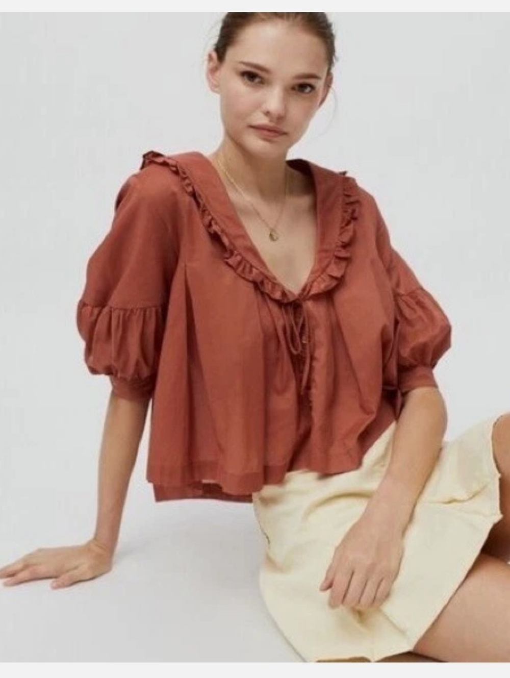Urban Outfitters Fionna Babydoll Blouse In Red Rust